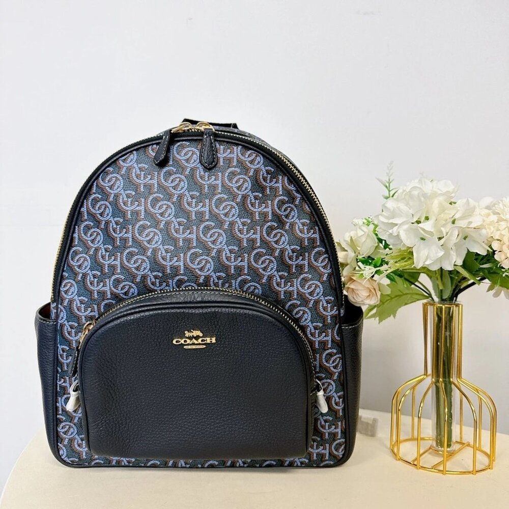 Coach CF344 Court Backpack With Coach Monogram Print IN NAVY - Picture 2 of 5